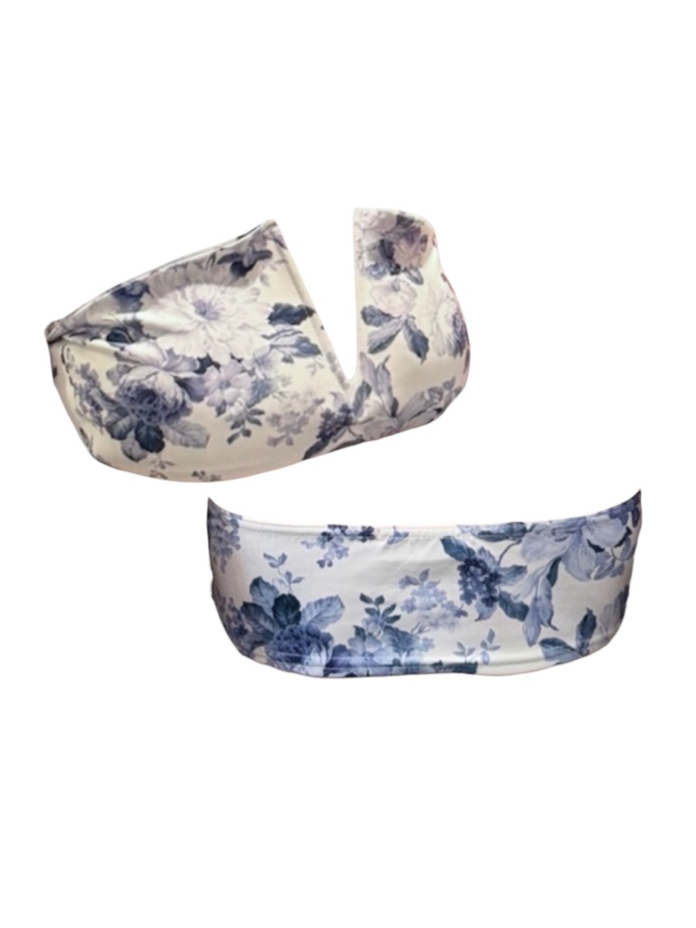 Strapless Floral V-Plunge Bralette - White & Blue